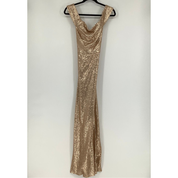 NEW! Dessy Collection Size 2 Mermaid Maxi Sequin Dress Rose Gold $285 msrp I24-7 - Picture 3 of 10